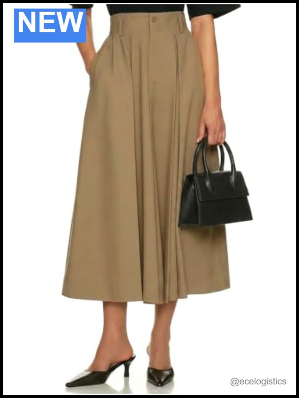 Women Pleated Midi Skirt High Waisted A-Line Pockets